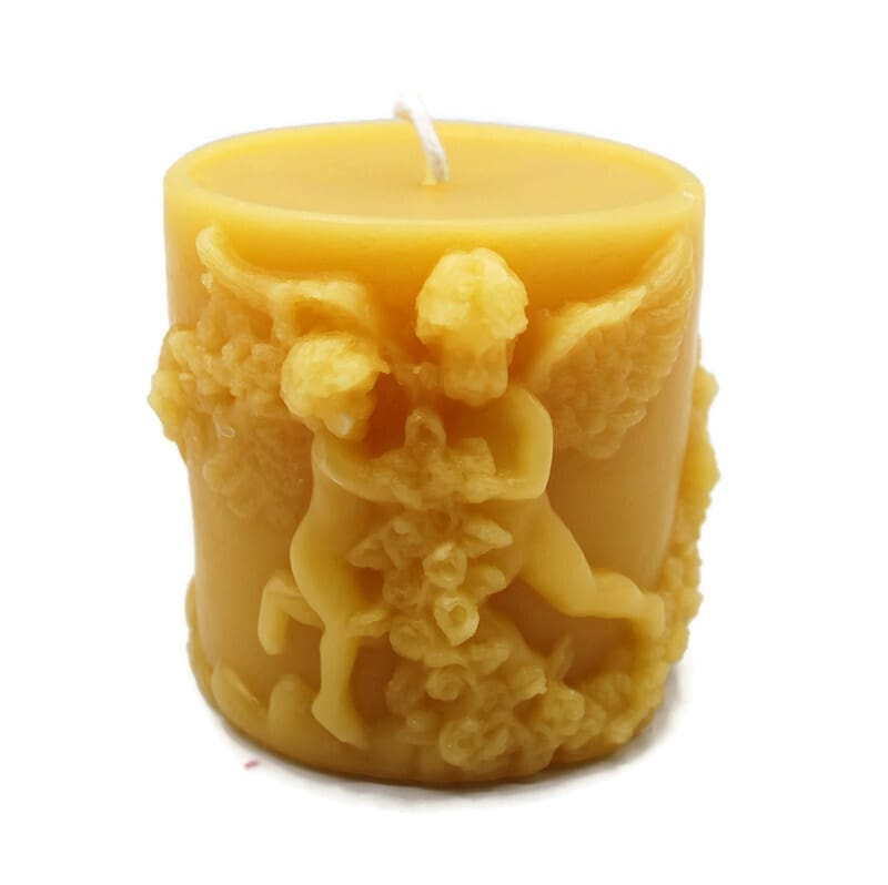 Beeswax Candle Detailed Angel Cupid Pillar in Pure Oregon Beeswax