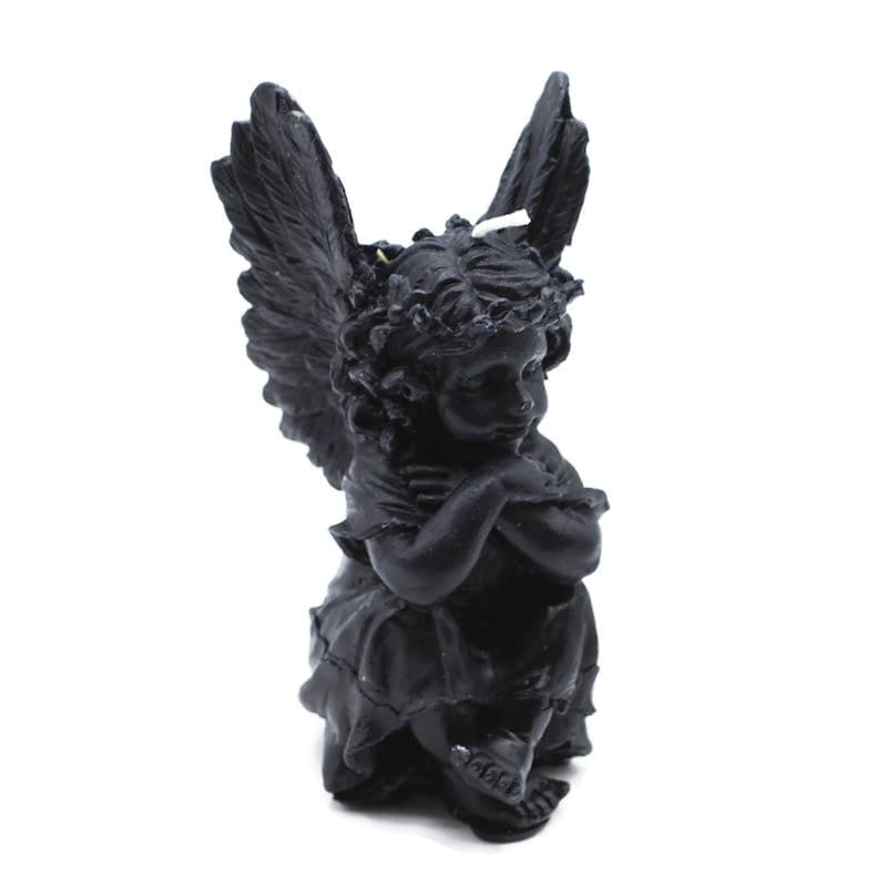 Beeswax Candle Sitting Angel Cupid Fairy Candle in BLACK - Image 2