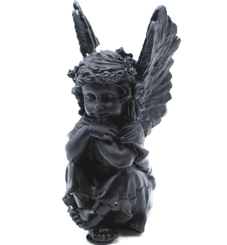 Beeswax Candle Sitting Angel Cupid Fairy Candle in BLACK