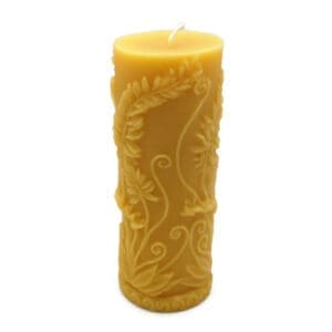 Pure Beeswax Embossed Rustic Fern Pillar Candle Natural Color