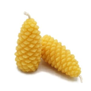Beeswax Candles Pinecone Pine Cone Made in Oregon Natural Gold Color set/2