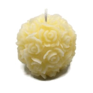 Beeswax Candle Hand Sculpted Rose Ball Sphere Candle in WHITE Beeswax