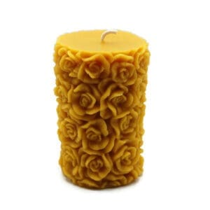 Beeswax Candle Rose Covered Pillar Candle Natural Gold Color
