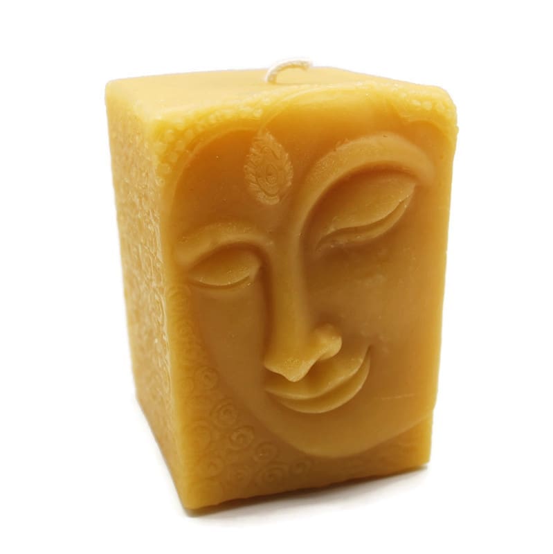 Beeswax Candle Square Buddha Head Pillar in Pure Oregon Beeswax