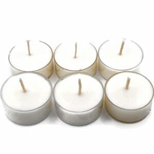 Beeswax Tealights Tea Lights set/6 with Clear Holders in WHITE