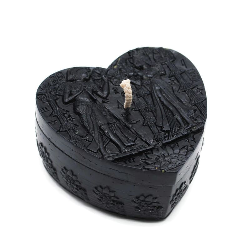 Beeswax Candle Egyptian Heart Motif in Black