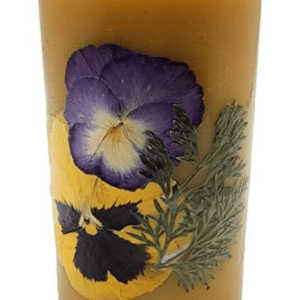 Beeswax Candle Pillar Natural Color Decorated with Dried Flowers 6 inches tall