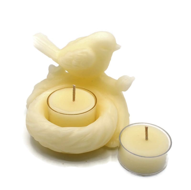Beeswax Candle Tea Light Holder Bird in Nest Shape in WHITE - Image 2