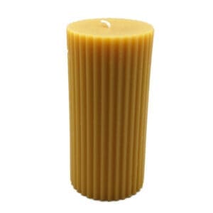 Beeswax Candle Fluted Pillar 3" X 6.25" Tall Natural Gold Color