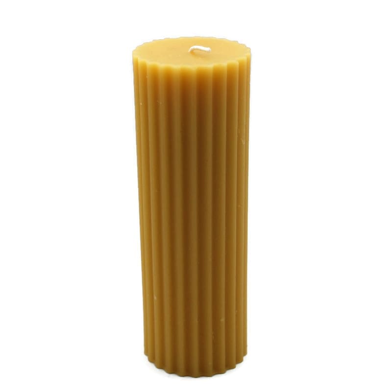Beeswax Candle Fluted Pillar 2" X 6.25" Tall Natural Gold Color