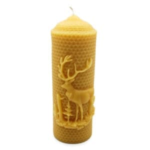 Beeswax Candle Stag Pillar Rolled Look Honeycomb Deer Decorated Pillar