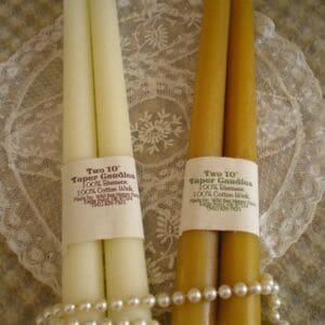 Beeswax Tapers From Antique Tin Molds 10 inches tall White or Natural set 2