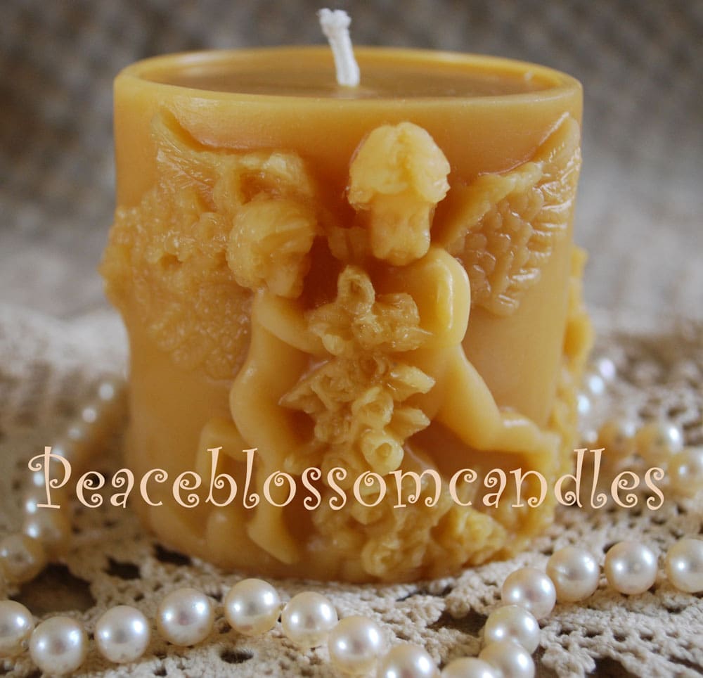 Beeswax Candle Detailed Angel Cupid Pillar in Pure Oregon Beeswax - Image 3