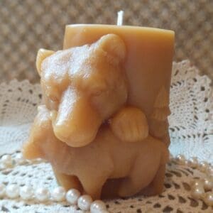 Beeswax Candle Bear and Cub Shaped Molded Pillar