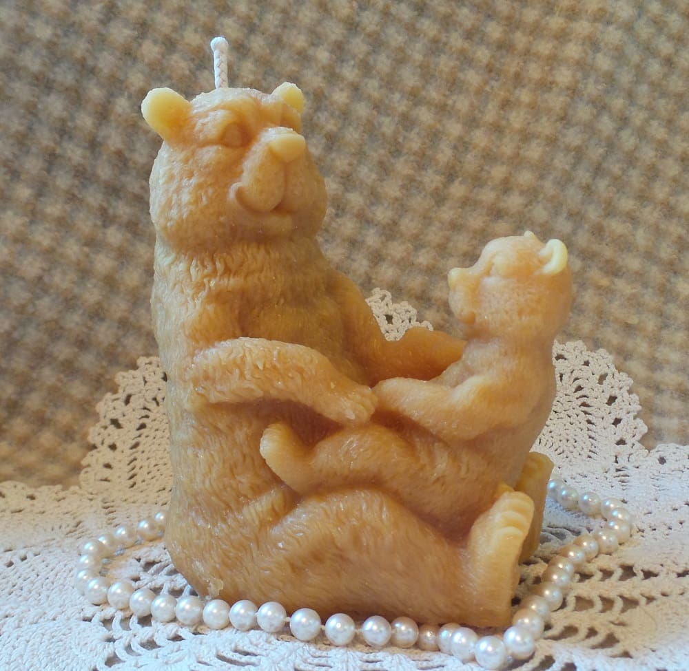 Beeswax Candle Bear Mama Bear and Cub Shaped Candle