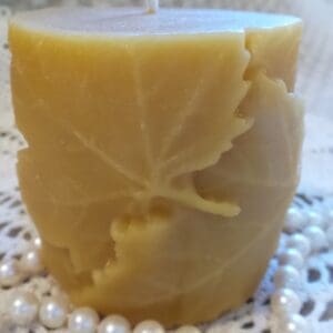 Beeswax Candle Autumn Leaf Textured Pillar