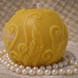 Pure Beeswax Rustic Embossed Fern Ball Candle Natural Color