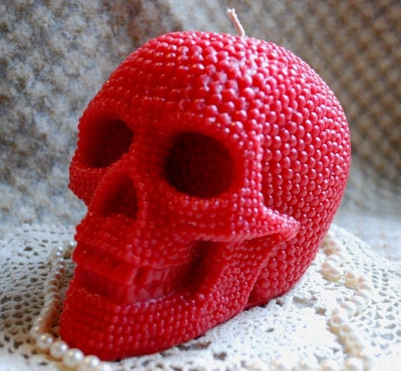 Beeswax Candle BIG Skull Shaped Candle in Red