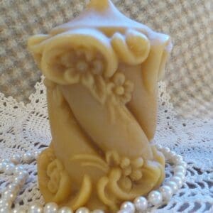 Beeswax Candle Floral Swirl Large German Pillar