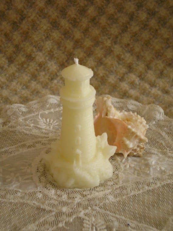 Beeswax Candle Lighthouse Light House Shaped Candle in White or Natural Gold - Image 3