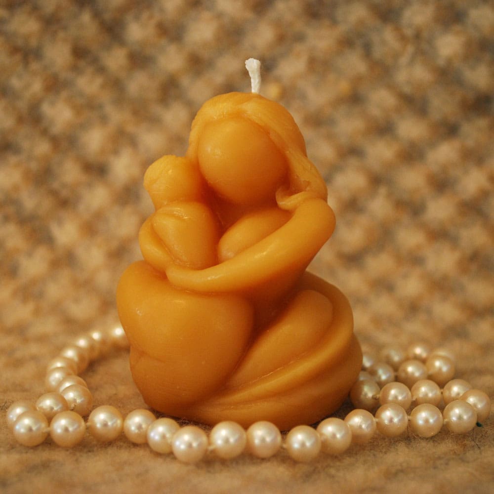 Beeswax Candle Shaped Mama Mother and Child Candle - Image 4