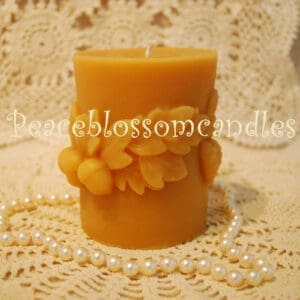 Beeswax Candle Acorn Oak Leaf Nature Themed Pillar