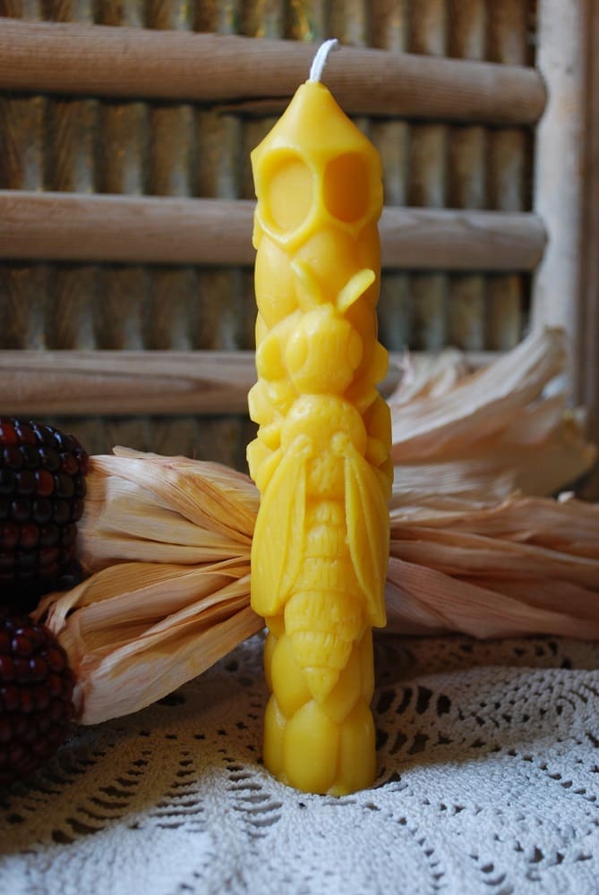Beeswax Candle Sculpted Queen Bee Taper Pair Pure Beeswax