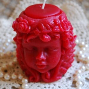 Detailed Cupid Angel Tea Light Holder in RED Beeswax