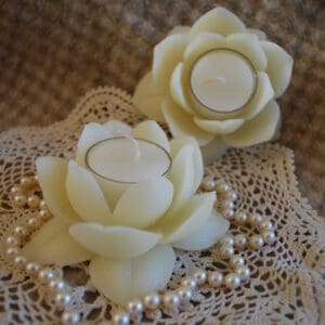 Pure White Beeswax Lotus Flower Candle Holder with 2 Tealights Infinitely Reuseable