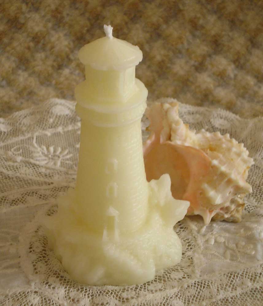 Beeswax Candle Lighthouse Light House Shaped Candle in White or Natural Gold - Image 4