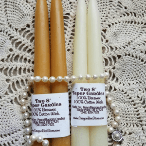 Pure Beeswax Tapers from silicone molds 8 inches tall White or Natural set 2
