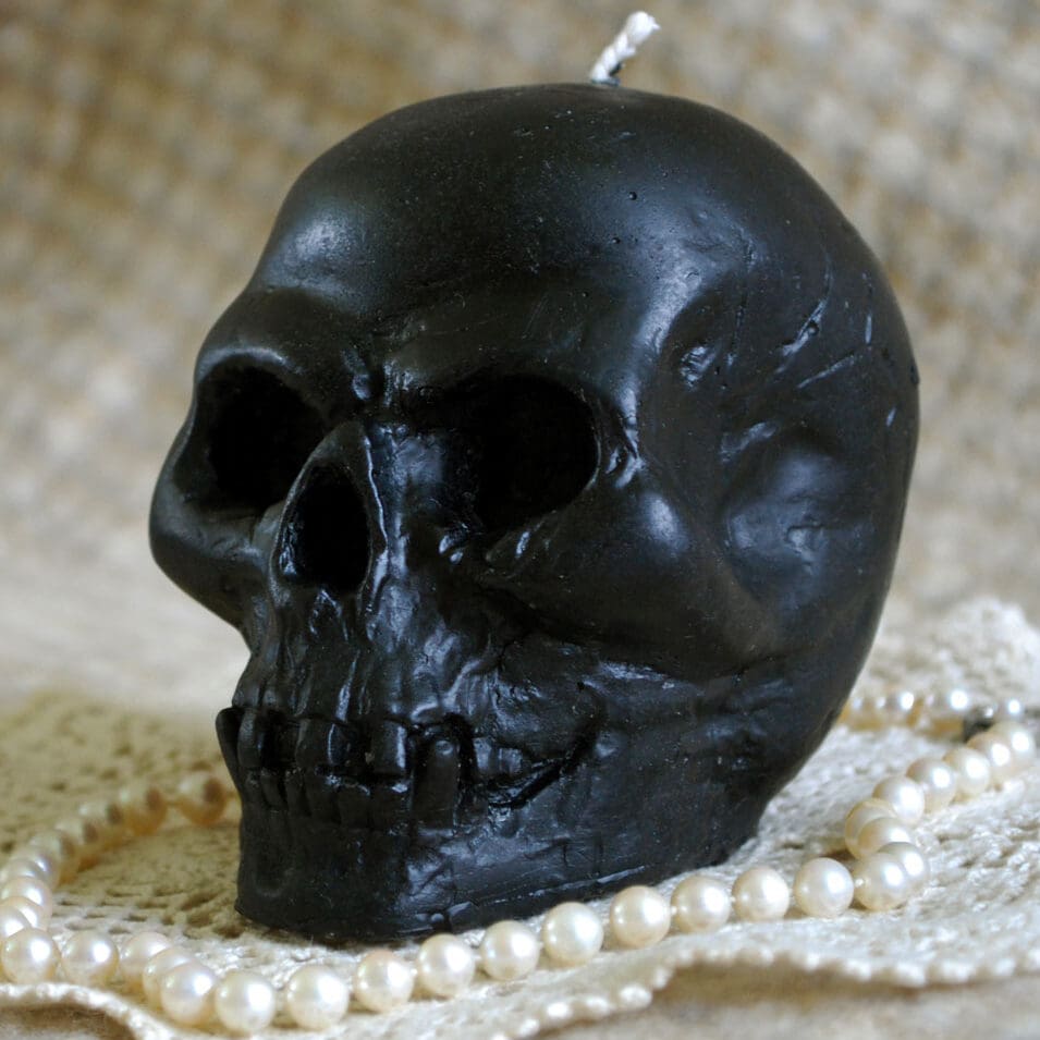 Beeswax Black Skull Candle