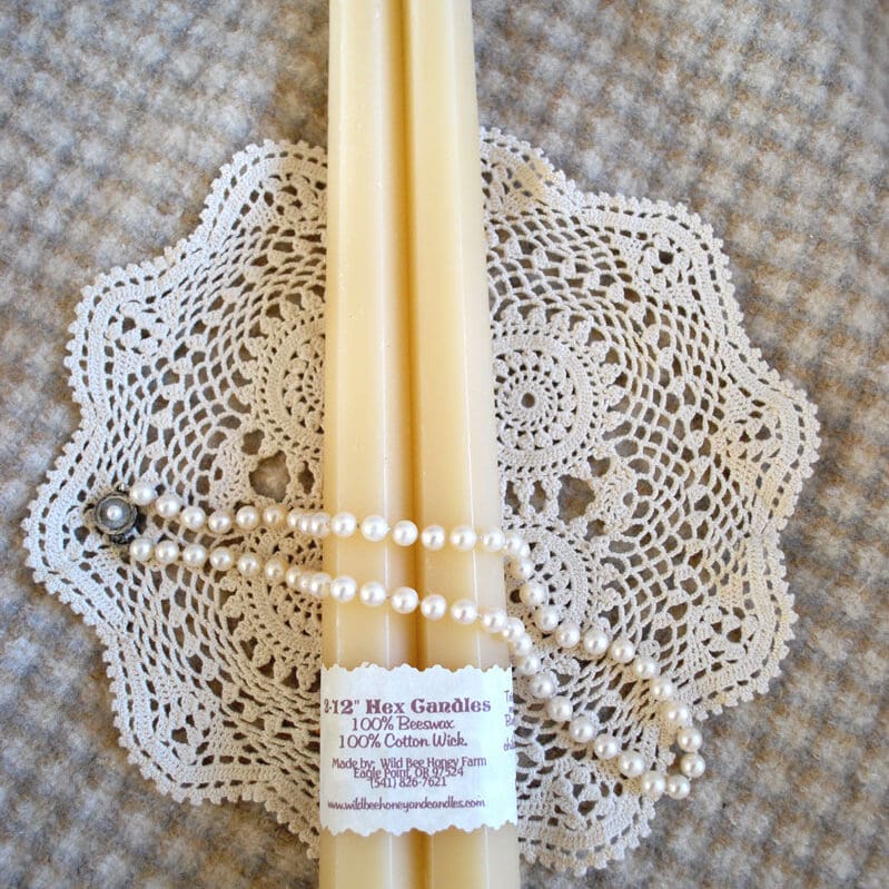 White Beeswax Hex Tapers